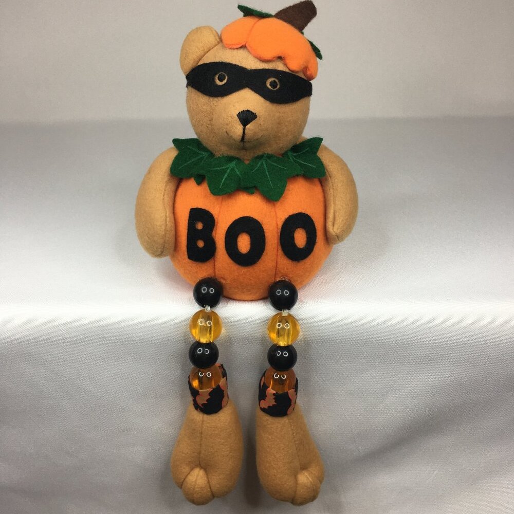 Halloween Boo Bear Felt Pumpkin Light Up Hanging Legs Shelf Sitter Table Decor